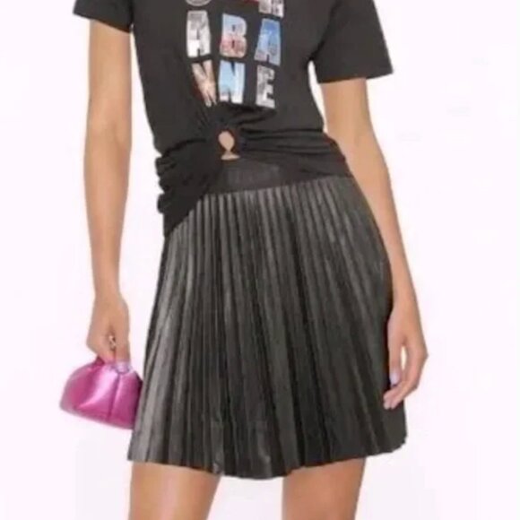 DKNY Black Faux Leather Pleated Skirt in Size Small - Picture 1 of 10